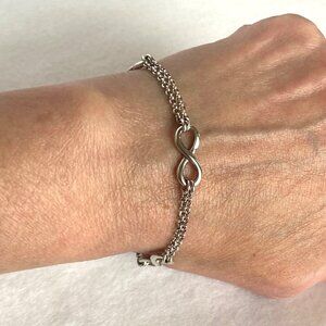 Sterling Silver 925 Italy Infinity Link Double Rolo Chain Bracelet Sz 7"-7.75"